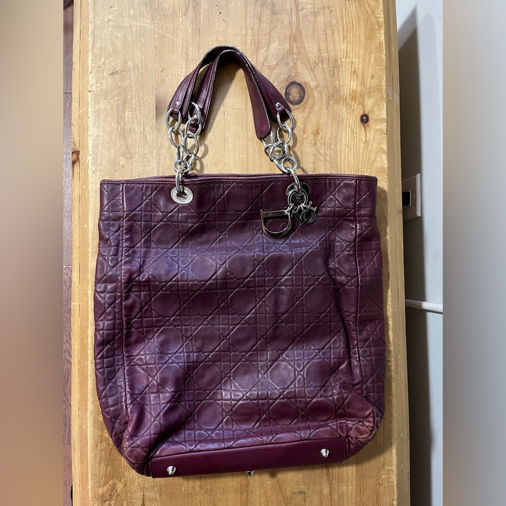 DIOR PURPLE CANNAGE SOFT LEATHER SHOPPING TOTE